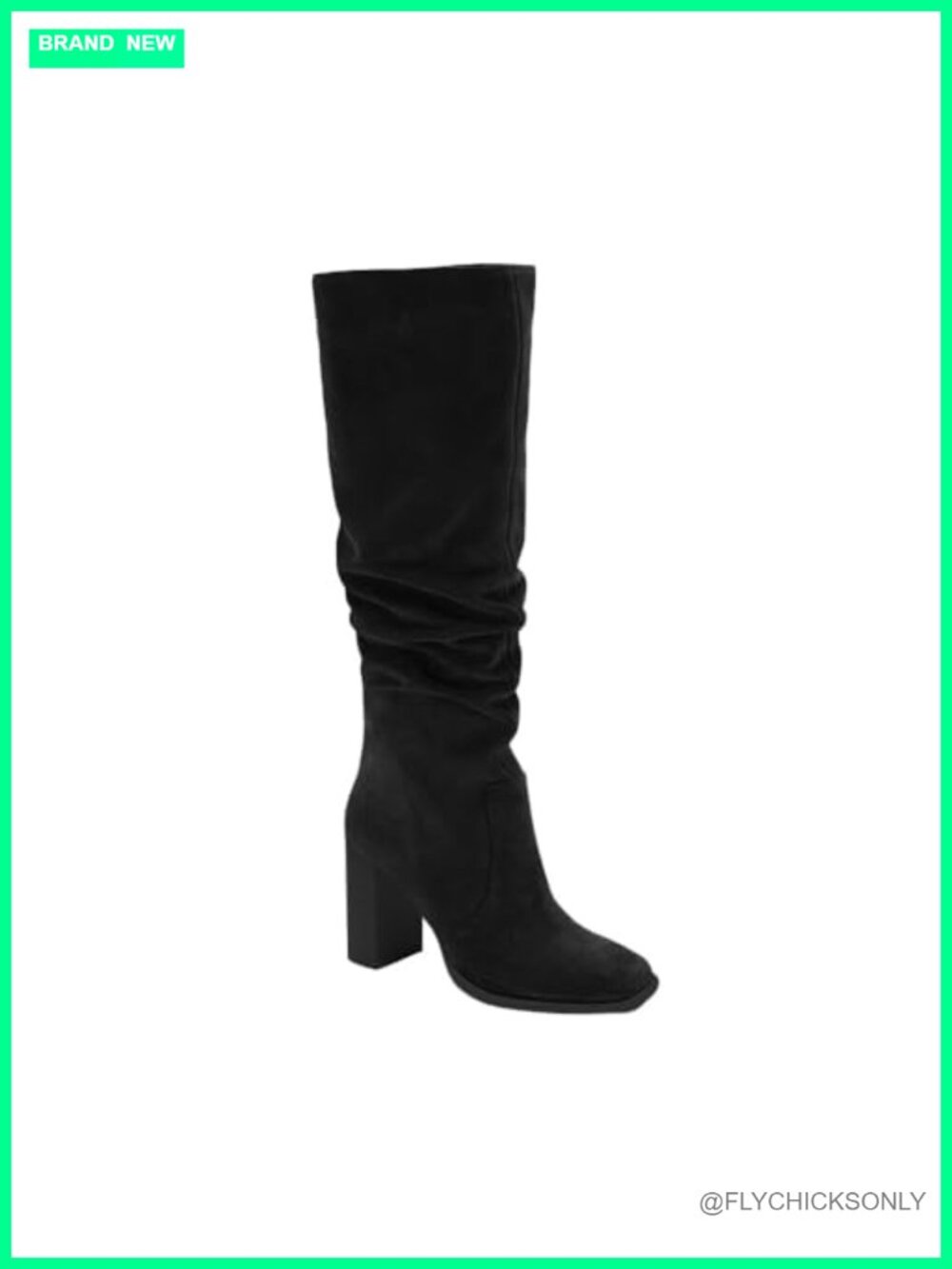 Faux Suede Knee High Boots Chunky Block Heel Square Toe Wide Calf